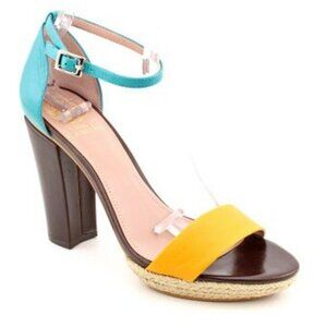 Vince Camuto Venize Chocolate Mousse Heel Sandal Size 8.5 Leather Pumps Bright